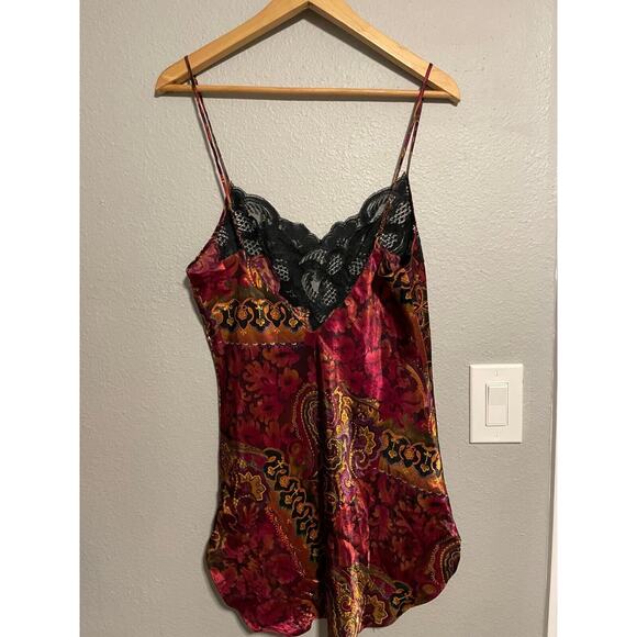 Vintage Victorias Secret Gold Label Womens Slip Dress Small Paisley Satin Lace - Picture 2 of 6